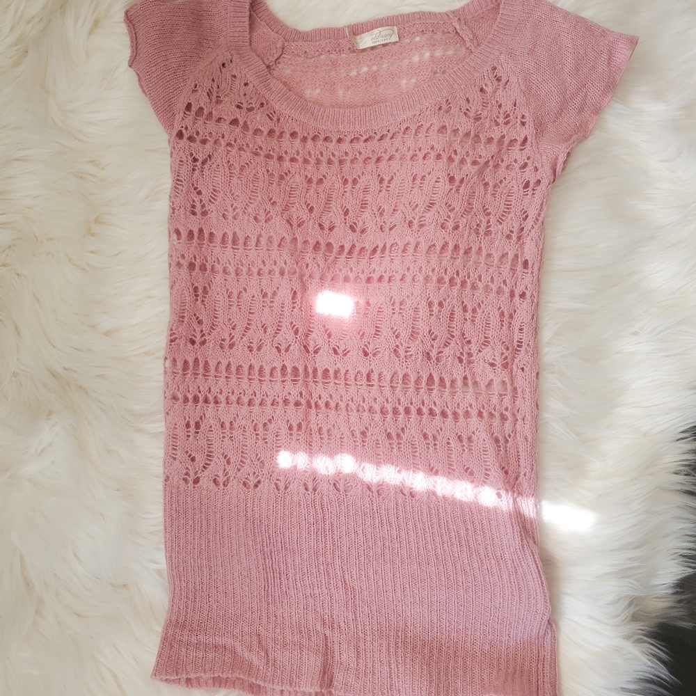 Light Pink Flutter Short Sleeve Croquet Style Sweater